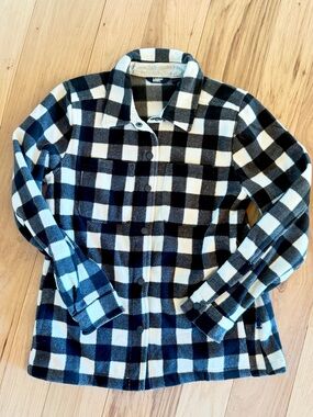 Lands' End Black and White Buffalo Plaid Shacket